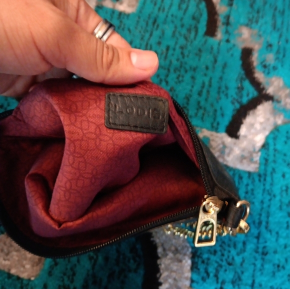 Lodis Black Pebble Leather Chain Strap Convertible Wristlet Purse - Picture 7 of 7